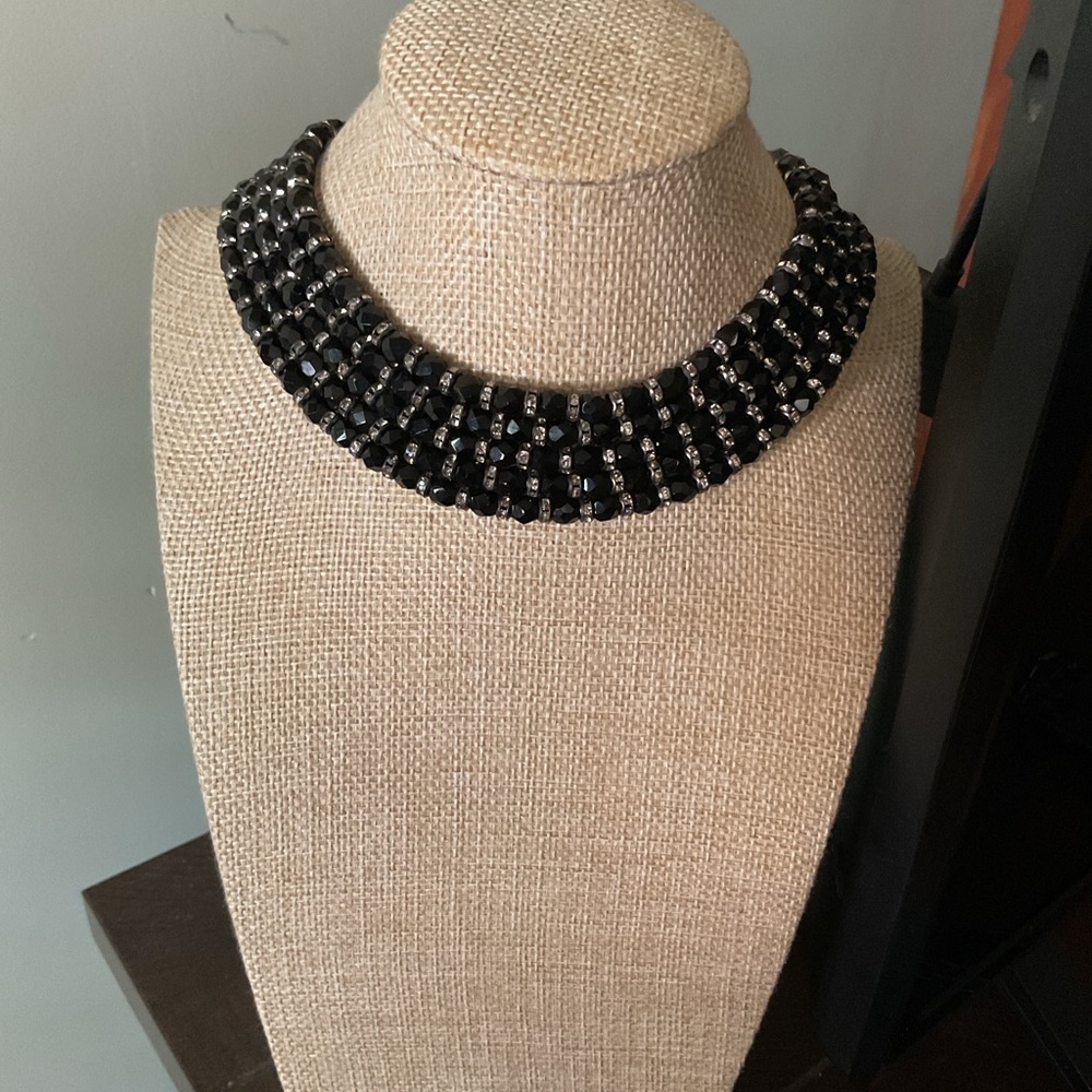 Ciner Vintage Black Glass Bead Rondelle Chocker